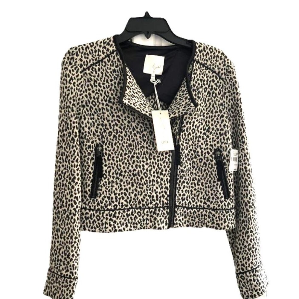 Joie Pattyn Animal Print Moto Jacket Size Small Black & Cream
